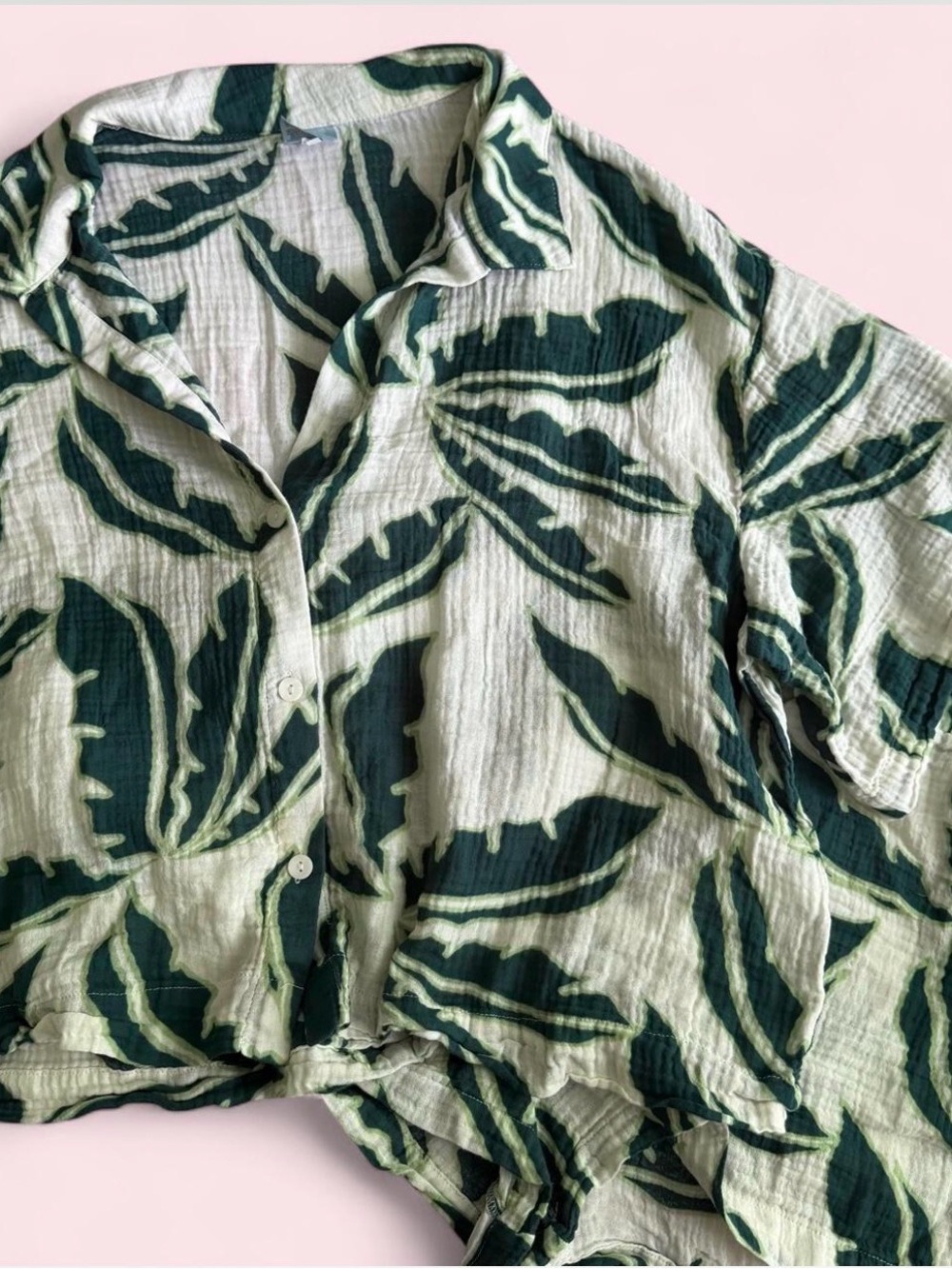 Shade & Shore Green Leaf-Print Button Down Shirt & Shorts set